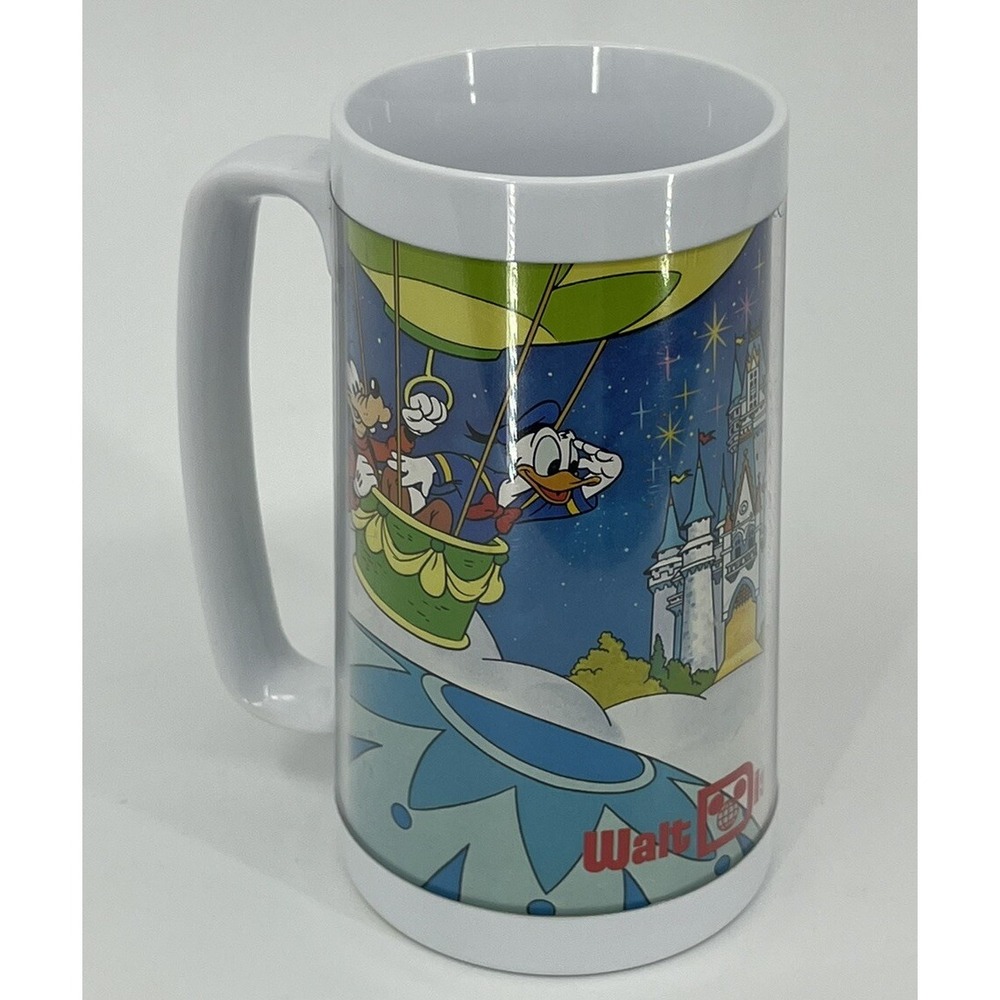 Vintage Walt Disney World Thermo Serv Tall Cup Mug Hot Air Balloon Castle 16 oz